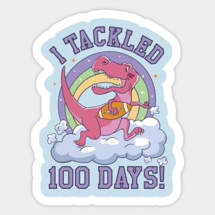 I Tackled 100 Days of School T-Rex Dinosaur Costume Sticker